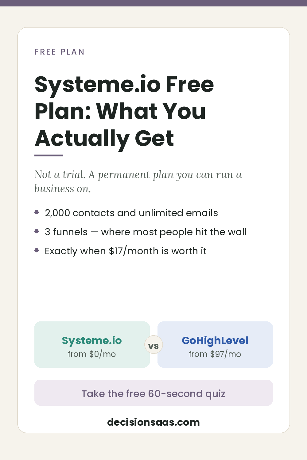 Systeme.io Free Plan: What You Actually Get — DecisionSaaS